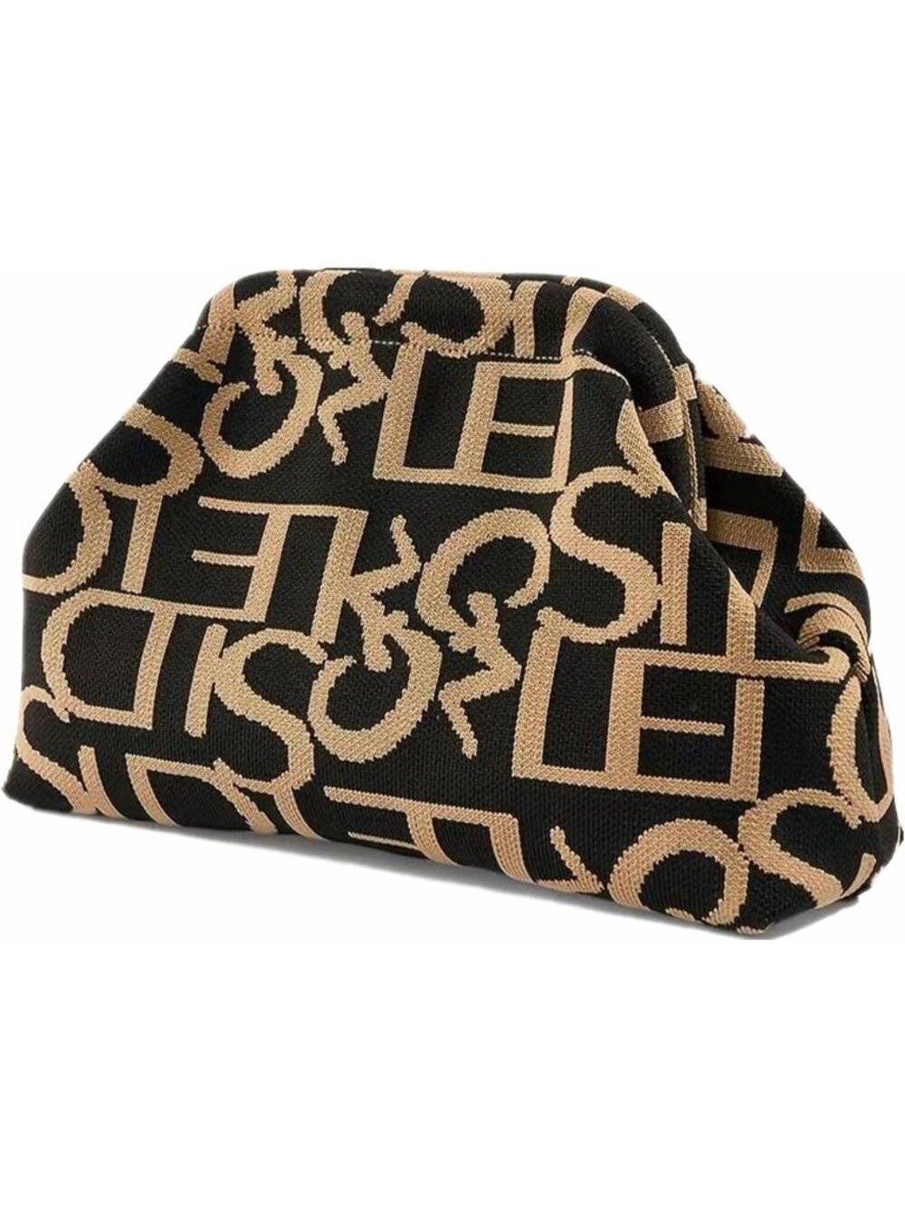 Women Black Letter Stripe Summer Beach Woven Crochet Bag Dumpling Purse Handbag